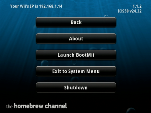 Console's IP address shown in the Homebrew Channel Menu