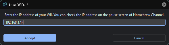 Entering the console's IP address